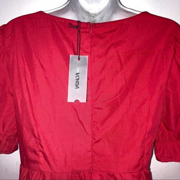 NWT Vonda Empire Style Tiered Short Puff Sleeve Mini Red Poly Dress 2X/XL - Picture 7 of 9